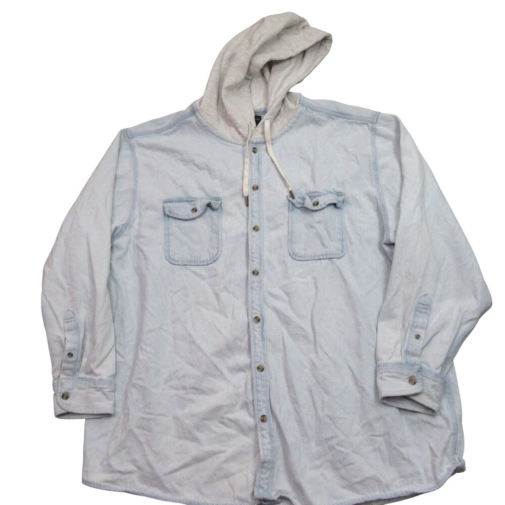 No Boundaries Mens‎ Denim Hooded Shacket Jacket 3XL Light Wash Blue Cotton